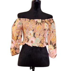 ROXY Off-the-shoulder Floral Print Top, Size Small